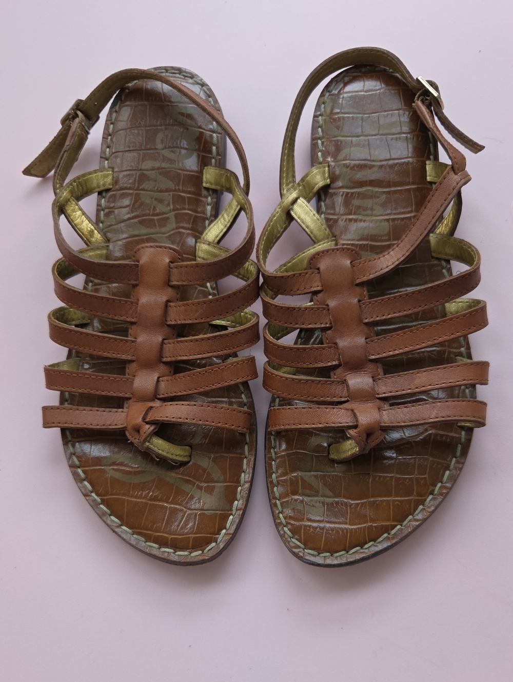Sam Edelman Brown Leather Strappy Sandals with Gold Details